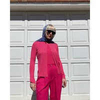 Vintage Pink Silk Ribbed Knit Cardigan | Etsy (US)