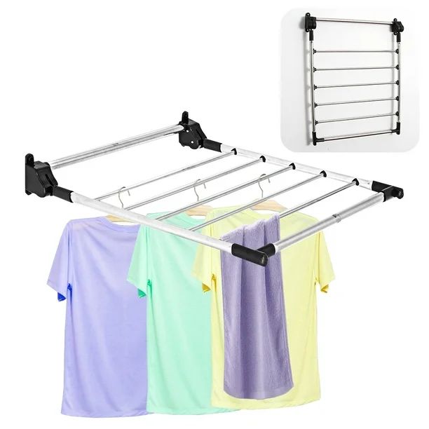 Indoor/Outdoor Wall-Mount Drying Rack, Stainless Steel Towel Laundry Hanger, silver | Walmart (US)