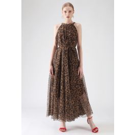 Leopard Watercolor Maxi Slip Dress in Brown | Chicwish