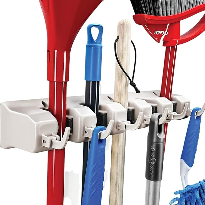 HOME IT Mop And Broom Holder Wall Mount - Garage Storage Systems with 5 Slots, 6 Hooks, 7.5lbs Ca... | Amazon (US)