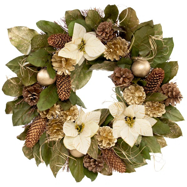 Poinsettia 20" Pinecones Wreath | Wayfair North America