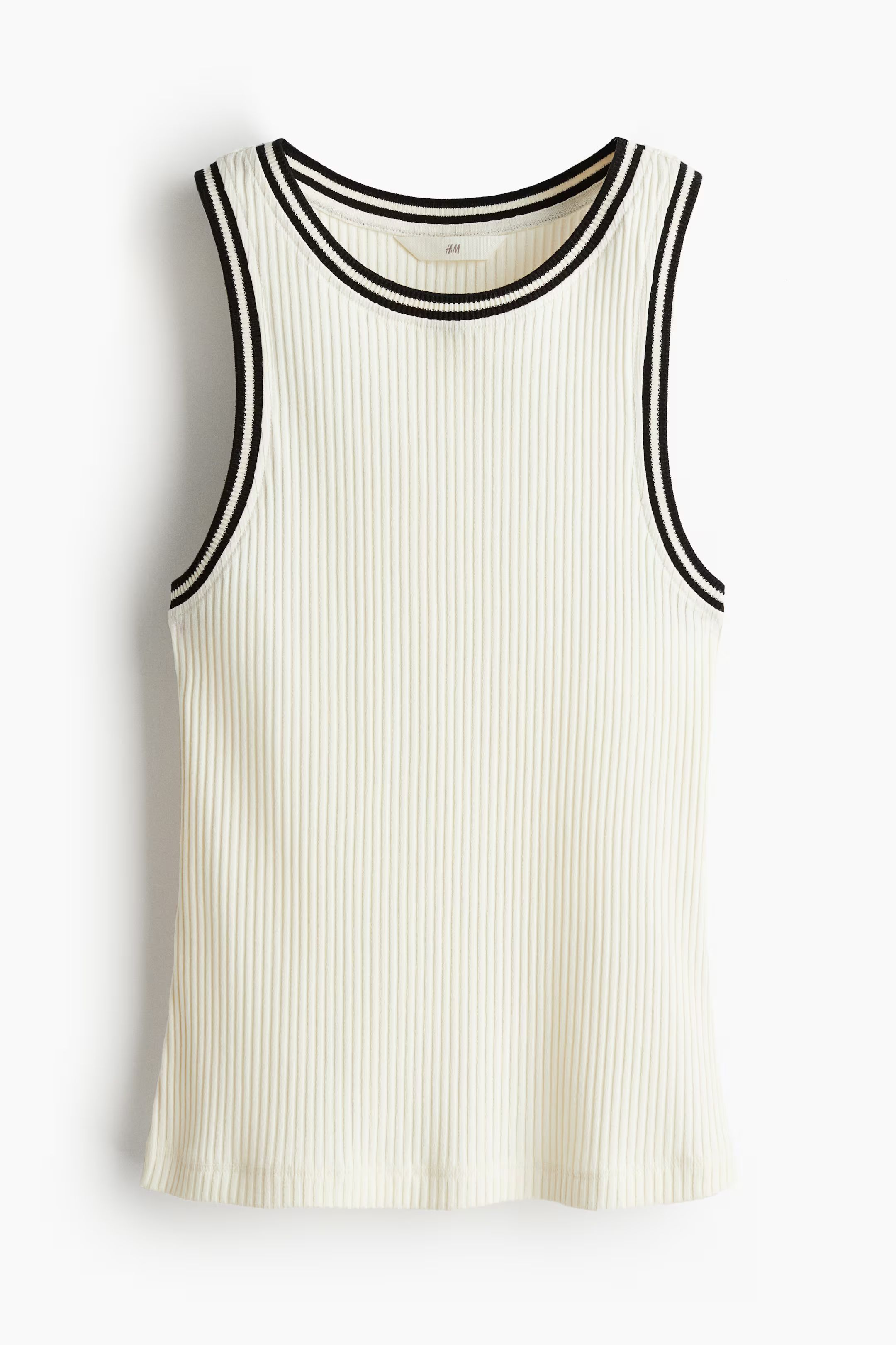 Ribbed vest top - Round neck - Sleeveless - Cream - Ladies | H&M GB | H&M (UK, MY, IN, SG, PH, TW, HK)
