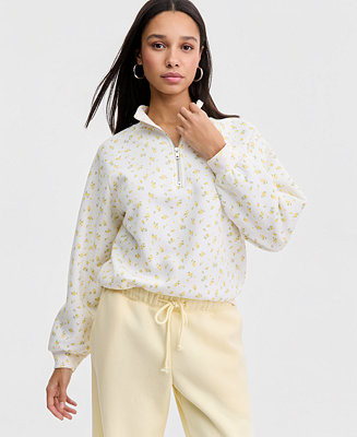 Juniors' Floral Print Quarter-Zip Sweatshirt | Macy's
