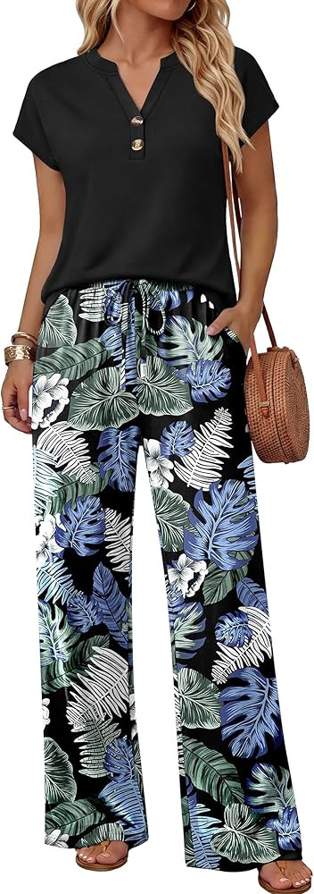 WIHOLL Two Piece Set for Women Summer Outfits Cruise Vacation Fashion Clothing Wide Leg Lounge Pa... | Amazon (US)