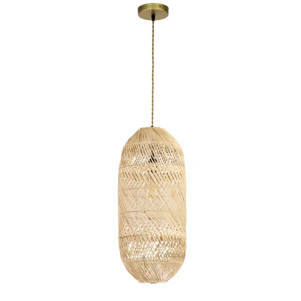 Maya 1-Light Natural Rattan Pendant Light Large Coastal Hanging Light With Handmade Shade in Bras... | Wayfair North America