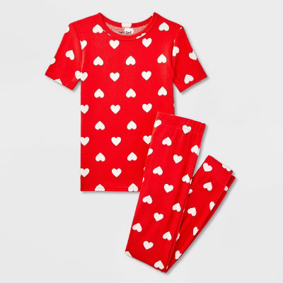 Kids' 'Hearts Valentine's Day' Short Sleeve Tight Fit Pajama Set - Cat & Jack™ Red/White | Target