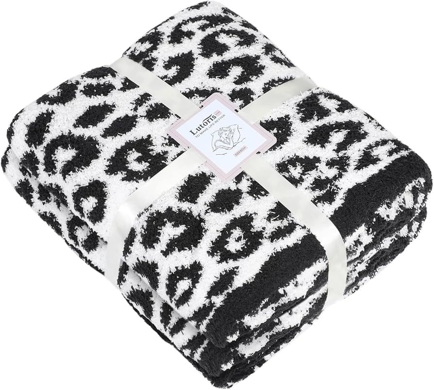 Lutoris Ultra Soft Knit Leopard Throw Blanket for Couch (50x60 Inches) Black Warm Reversible Micr... | Amazon (US)