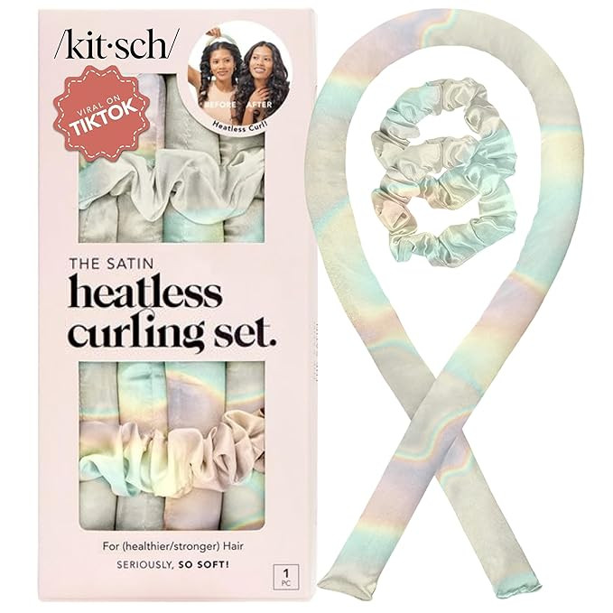 Kitsch Satin Heatless Curling Set – Heatless Curls Overnight with 34" Hair Curler & 2 Satin Scr... | Amazon (US)