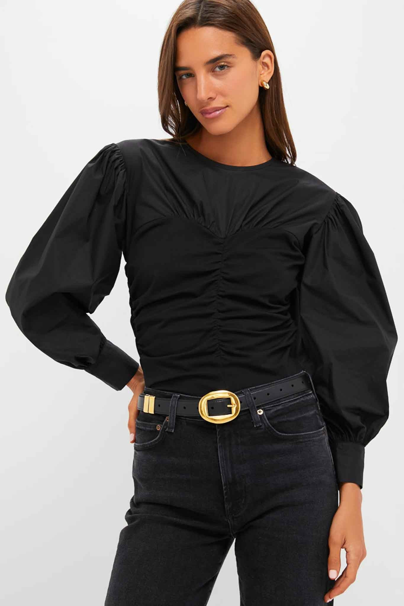 Black Mixed-Media Anita Blouse | Tuckernuck (US)