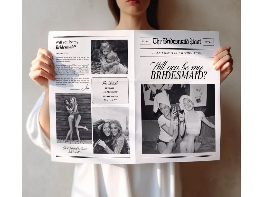 Bridesmaid Proposal Newspaper Bouquet, Canva Bridesmaid Newspaper Flower Wrap, Newspaper Bridesma... | Etsy (US)