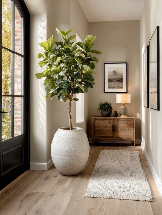 Bring natural elegance into your home with a sculptural white planter and a tall fiddle leaf fig tree.

There’s something powerful about a single, well-styled plant. A tall fiddle leaf tree instantly adds height, movement, and life to a space — while a textured white planter keeps the look modern, calm, and refined.

This combination works beautifully in:
• An entryway to create a warm first impression
• A hallway that needs softness and dimension
• A sunlit corner that deserves a focal point
• Beside a console table for layered styling

The contrast is what makes it special — organic green leaves against a clean architectural planter. It feels grounded, airy, and intentionally designed at the same time.

Sometimes one statement plant is all you need to elevate an entire room.

#FiddleLeafFig #EntrywayDecor #ModernHomeStyle #IndoorPlantsDecor #NeutralHomeDecor #StatementPlanter #MinimalLuxury #OrganicModern #HallwayDecor #HomeStyling 

 #LTKHome