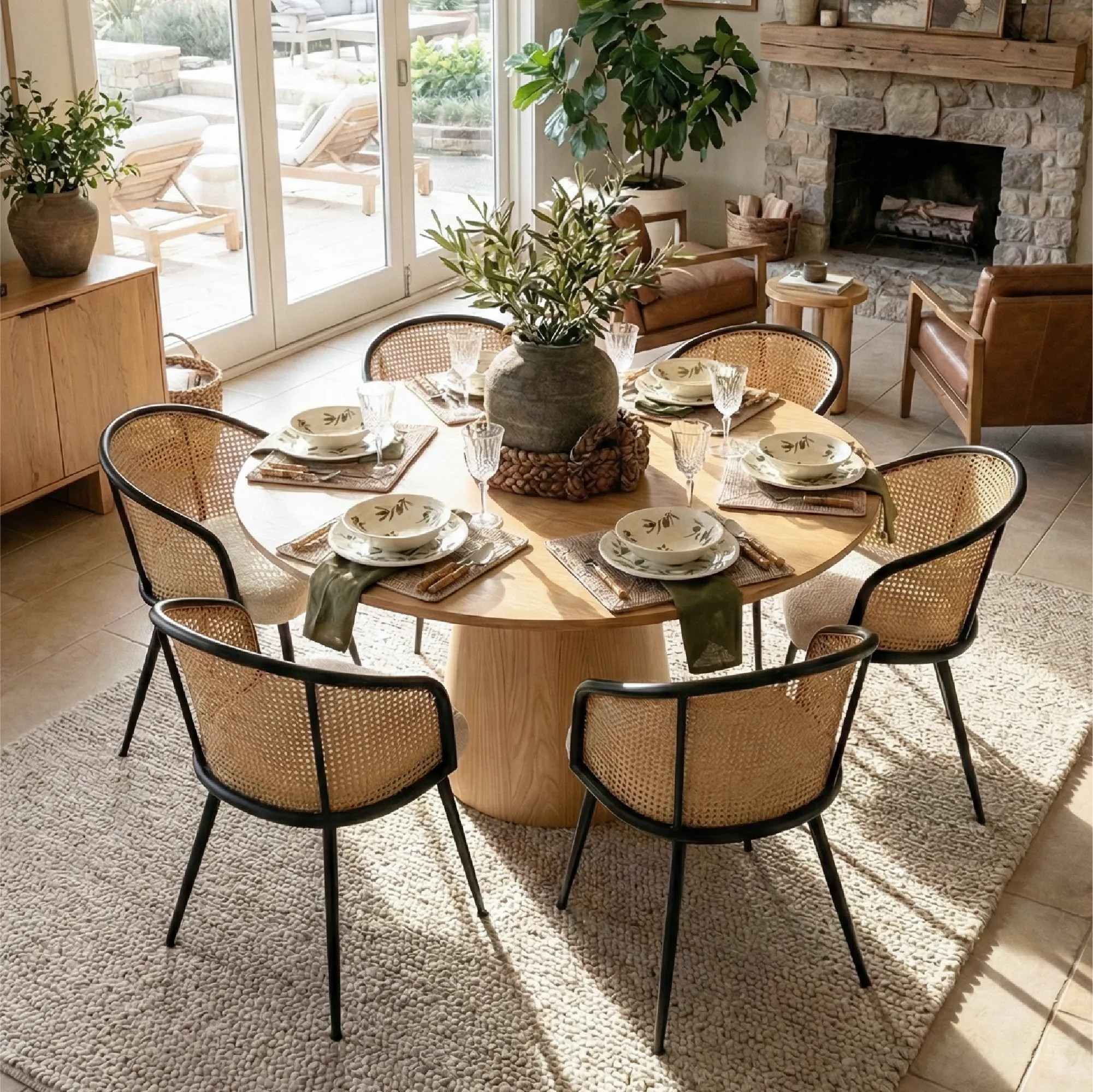 Orchid & Jules 60" Solid Oak Round Dining Table Set for 6 (7-Piece) | Pop Maison