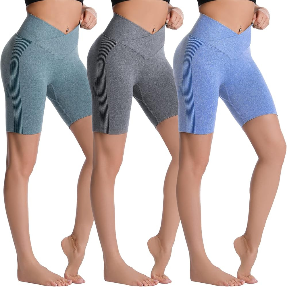 JOJOANS Crossover Workout Shorts for Women High Waisted Cross Waist Biker Shorts Athletic Gym Runnin | Amazon (US)