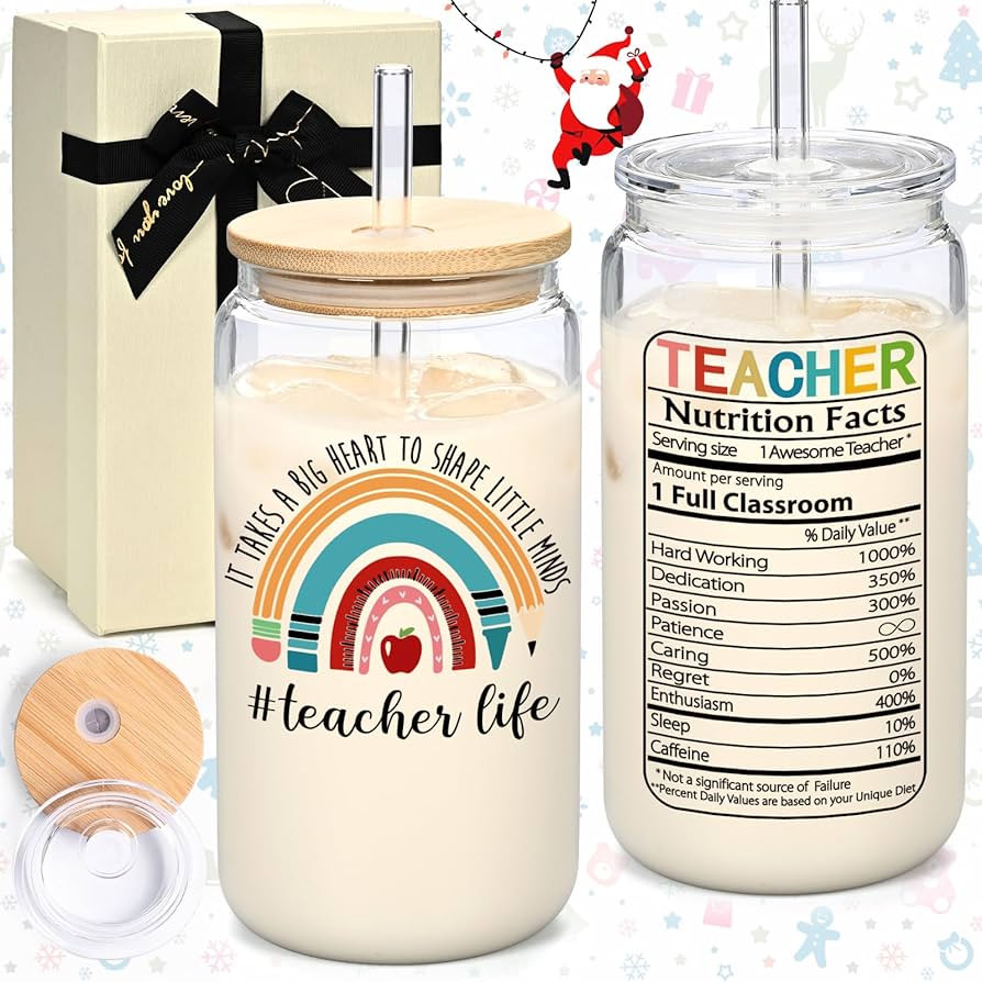 LiqCool Teacher Christmas Gifts, Best Teacher Gifts Box Set - 16 Oz Can Glass Cup, Cute Teacher G... | Amazon (US)