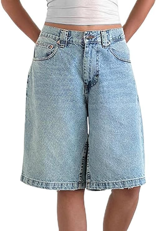 NUFIWI Women Baggy Denim Bermuda Shorts Y2k Straight Denim Shorts | Amazon (US)