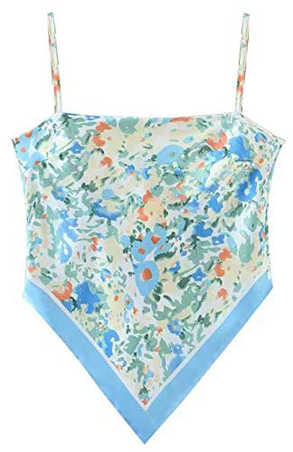 Women's Paisley Print Tie Back French Knot Hanky Hem Spaghetti Straps Handkerchief Cami Bandana Tube Crop Top | Amazon (US)