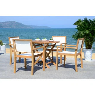 SAFAVIEH Outdoor Living Chante 35.4-Inch Dia Round Table 5 Piece Dining Set - Bed Bath & Beyond -... | Bed Bath & Beyond