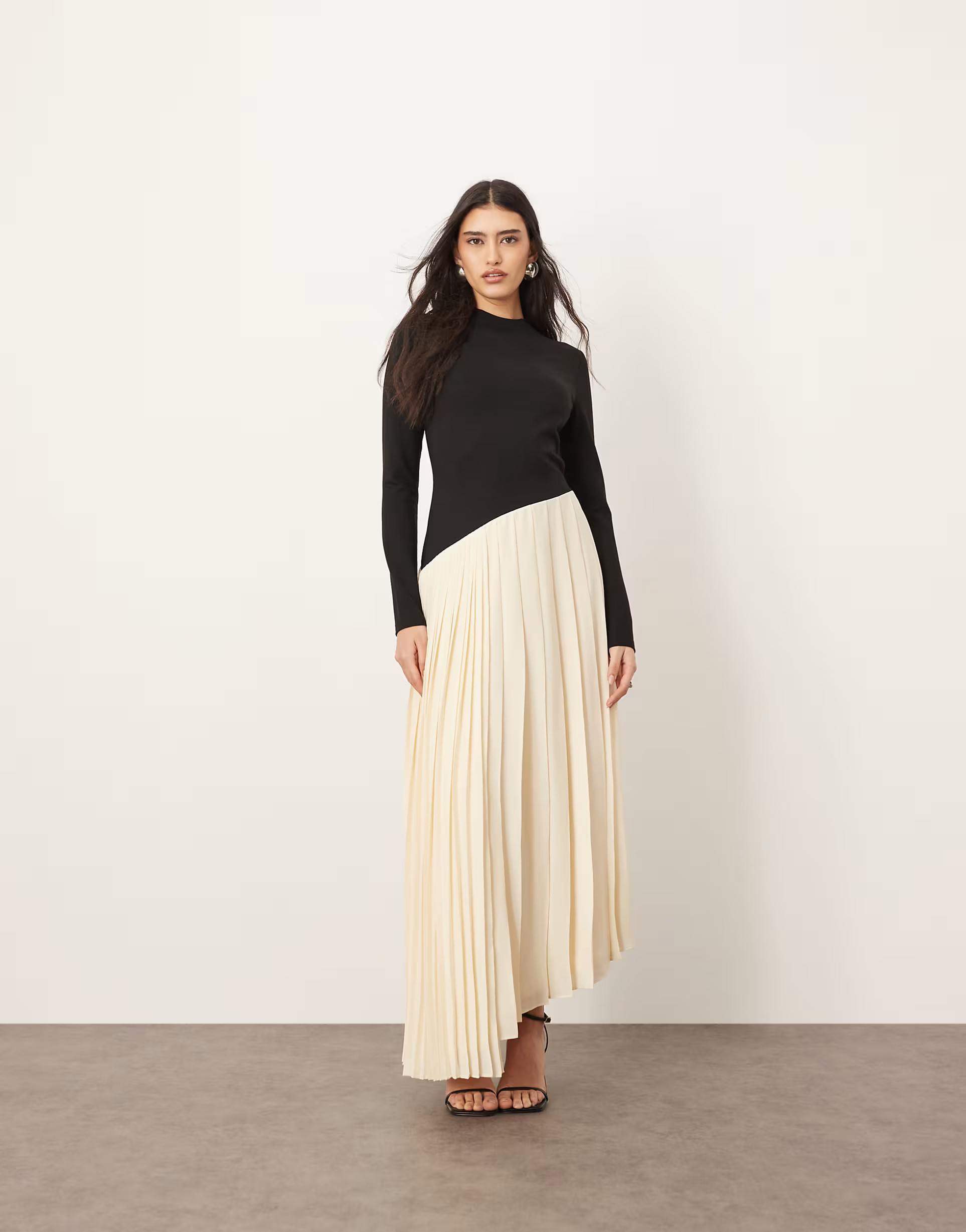 ARRANGE contrast fabric sculpted maxi dress with pleat skirt in black | ASOS (Global)