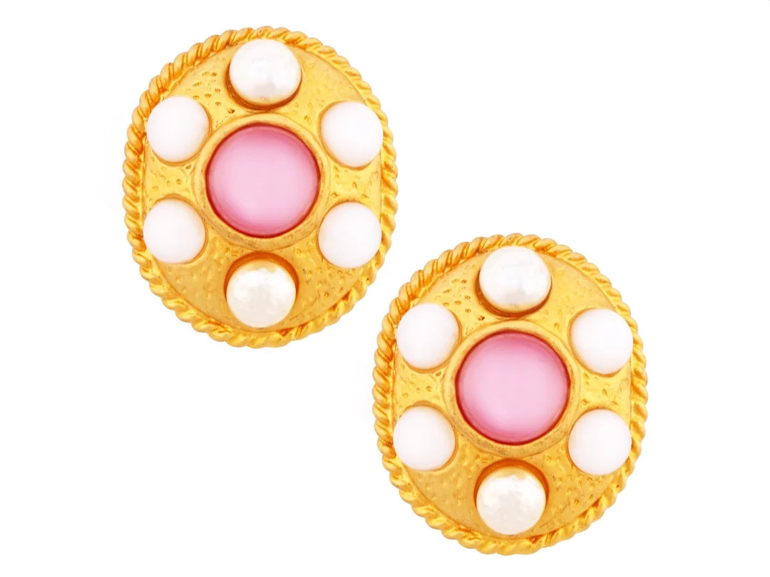 Oversized Gold Medallion Earrings With Pink Moon Glow and - Etsy | Etsy (US)