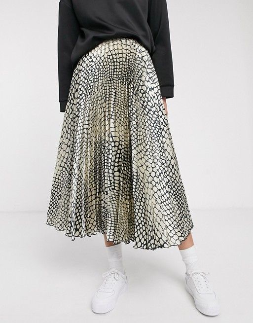 ASOS DESIGN satin pleated midi skirt in snake print | ASOS US