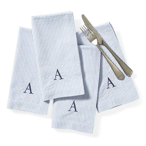 Blue Stripe Seersucker Dinner Napkins, Set of 4 | Mark and Graham