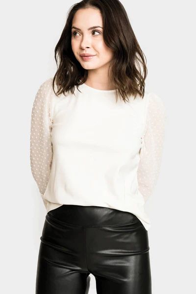 Lovely Venus Pin Dot Sheer Sleeve Top | Gibson