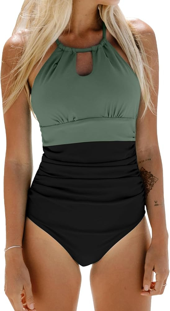 CUPSHE Women's One Piece Swimsuit High Neck Tummy Control Swimwear Bathing Suit | Amazon (US)