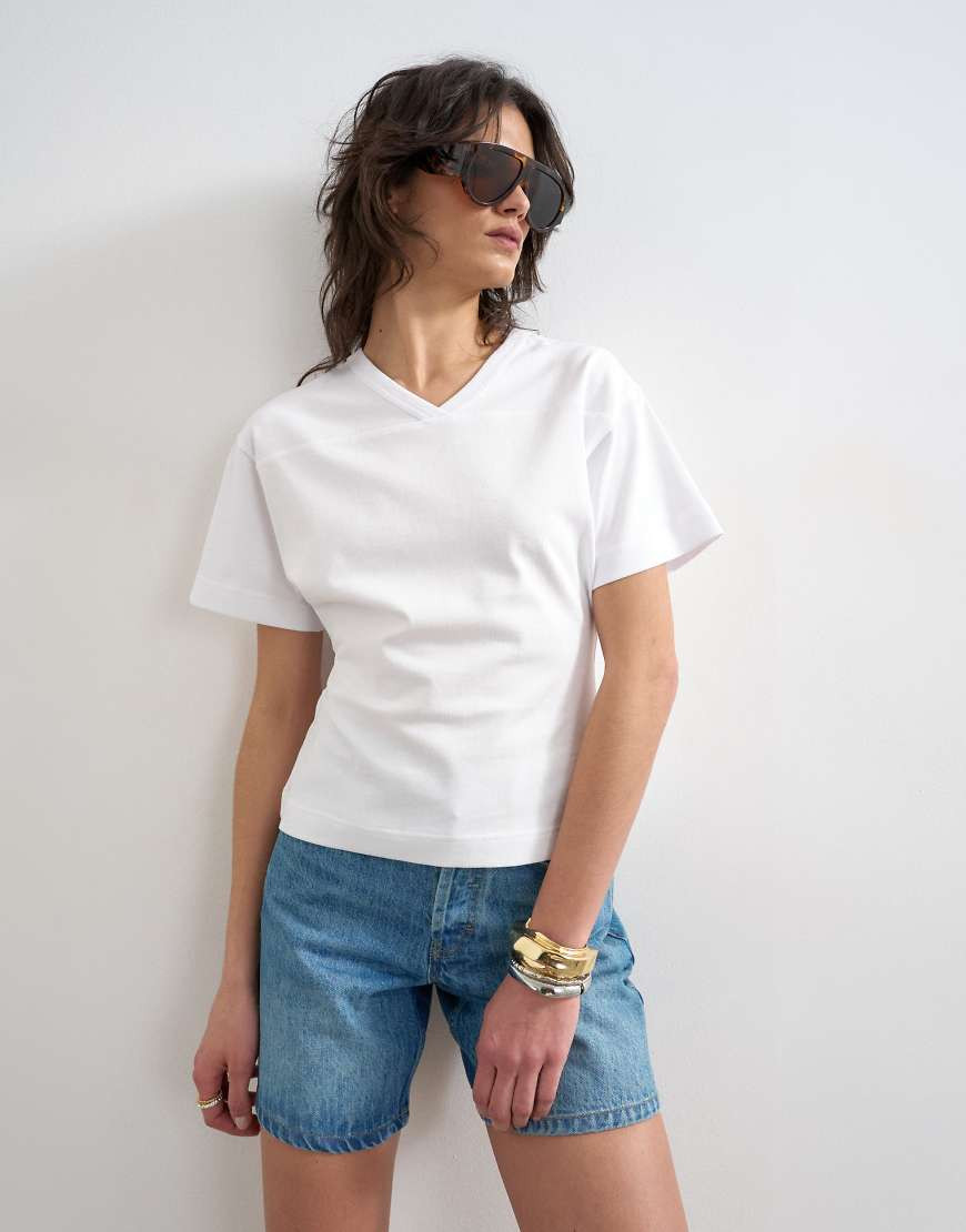 Topshop v-neck cinch tee in white | ASOS (Global)