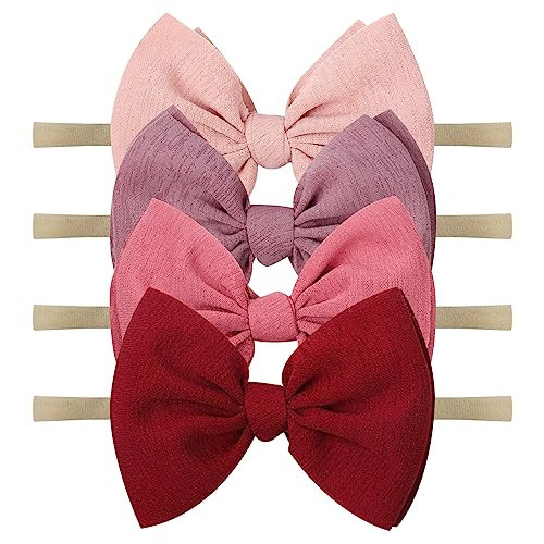 YanJie Baby Girls Nylon Headbands Newborn Bows Handmade Hair Bows Hairbands Hair Accessories for Newborn Infant Toddlers Kids (pink-wine) | Amazon (US)