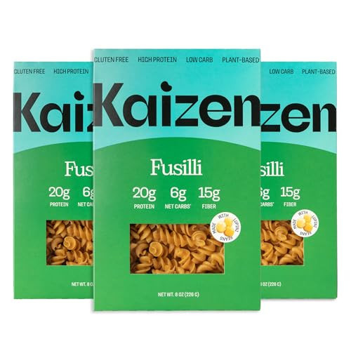 Kaizen Low Carb Keto Pasta Fusilli - High Protein (20g), Gluten-Free, Keto-Friendly (6g Net), Plant-Based Lupini Noodles made w/High Fiber Lupin Flour - 8 ounces (Pack of 3) | Amazon (US)