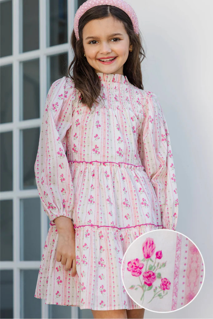 Girls: The Mariana Cream & Pink Floral Babydoll Dress | The Mint Julep Boutique