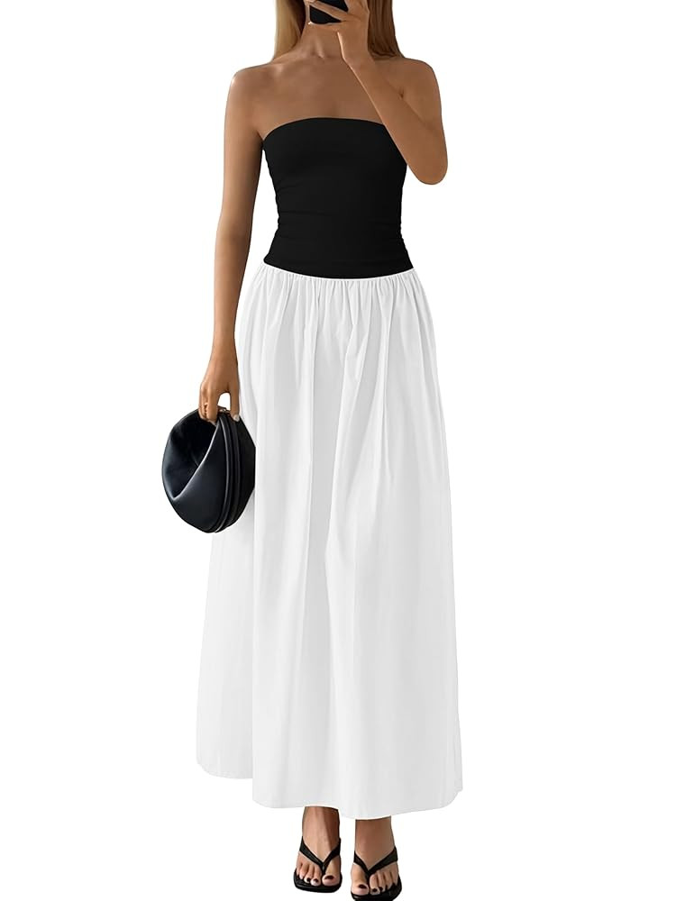 PRETTYGARDEN Women 2025 Summer Elegant Strapless Maxi Dress Tube Top Dress A Line Flowy Long Wedd... | Amazon (US)