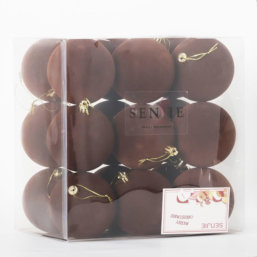 Senjie 18pcs Velvet Ornaments Balls for Christmas Tree, Brown 3.15 inch Shatterproof Flocked Chri... | Amazon (US)