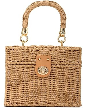 Women Handwoven Straw Bag Rattan Handbag Beach Straw Tote Bag Square Boho Crossbody Bag | Amazon (US)