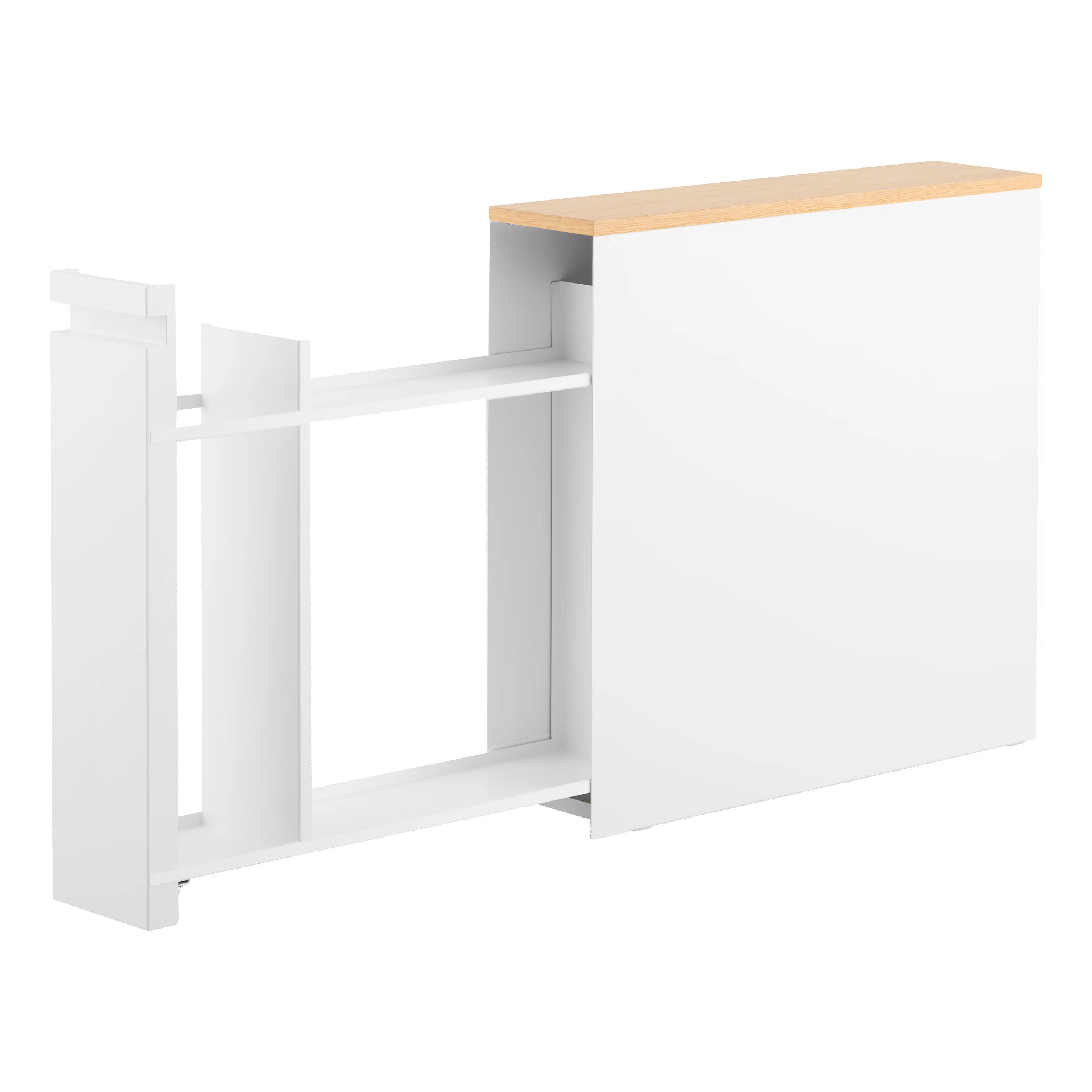 Yamazaki Home Tower Pull-Out Bathroom Storage Cabinet - Slim Bathroom Organizer With Wood Top | Wayfair North America