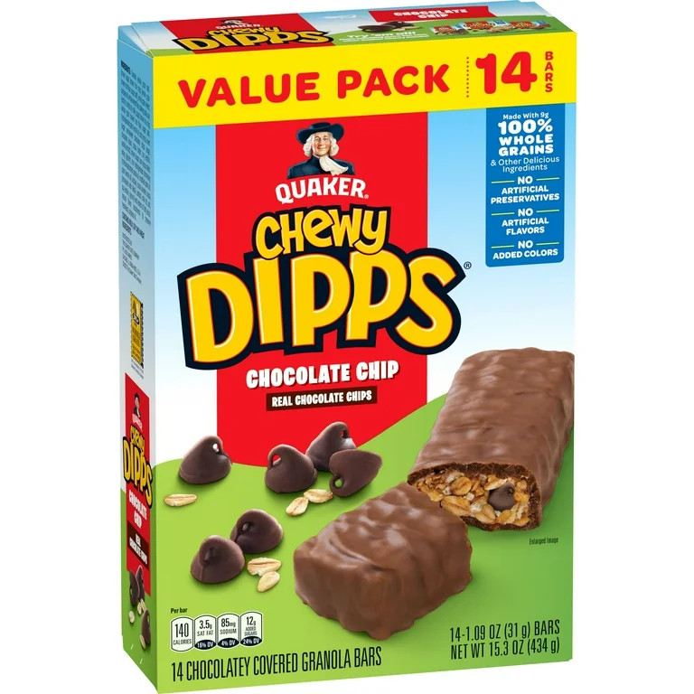 Quaker Chewy Dipps Chocolatey Covered Granola Bars Chocolate Chip, 1.09 oz 14 Count | Walmart (US)