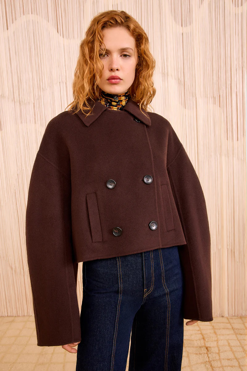 Marta Double Faced Wool Cropped Coat - Sable | Ulla Johnson