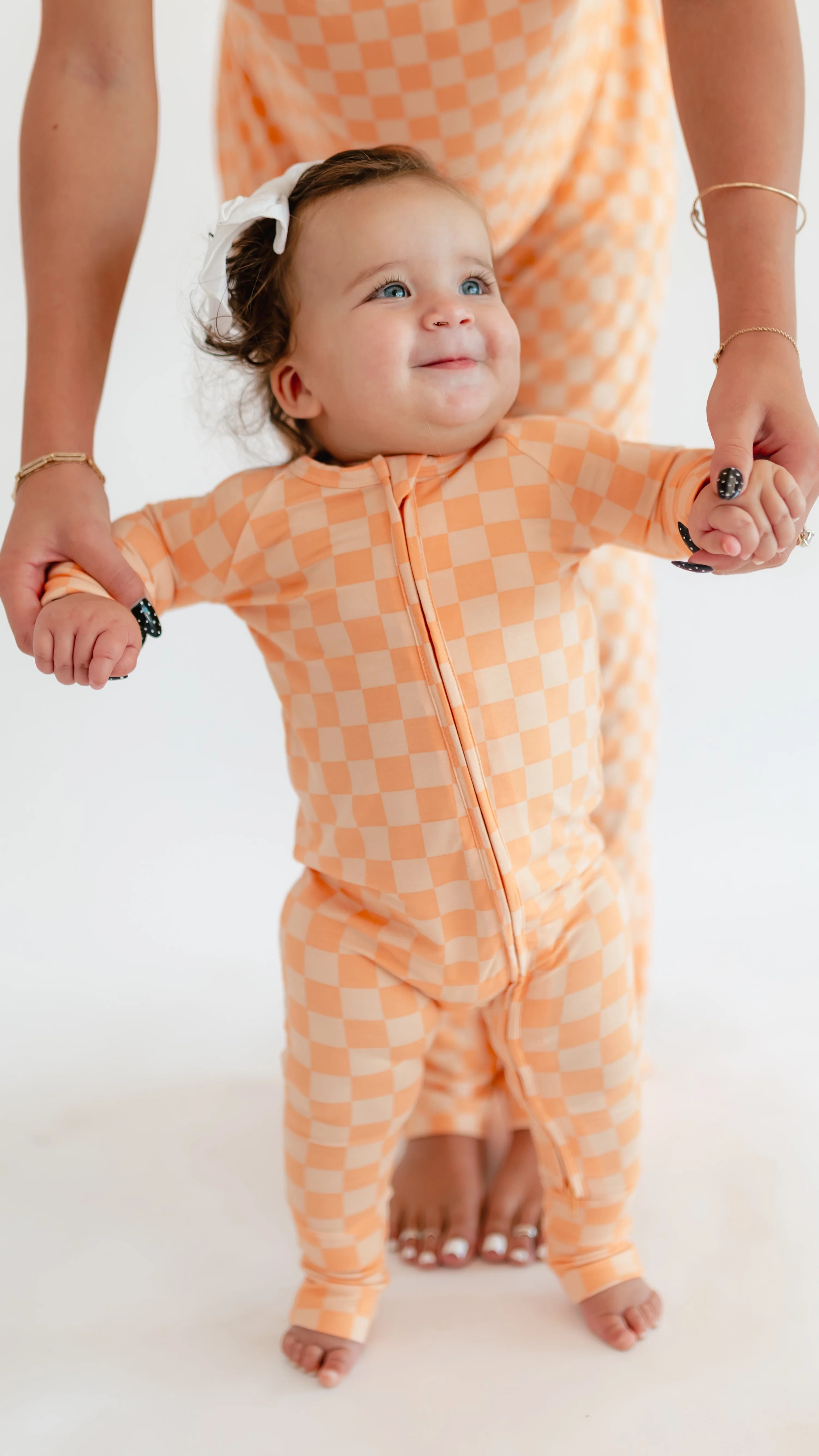 Infant Romper in Orange Checkered | Silks Design