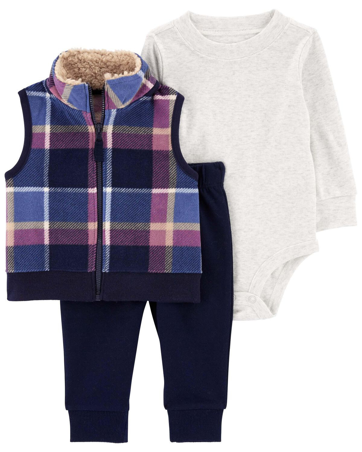 Navy/Heather Baby 3-Piece Plaid Little Vest Set | carters.com | Carter's
