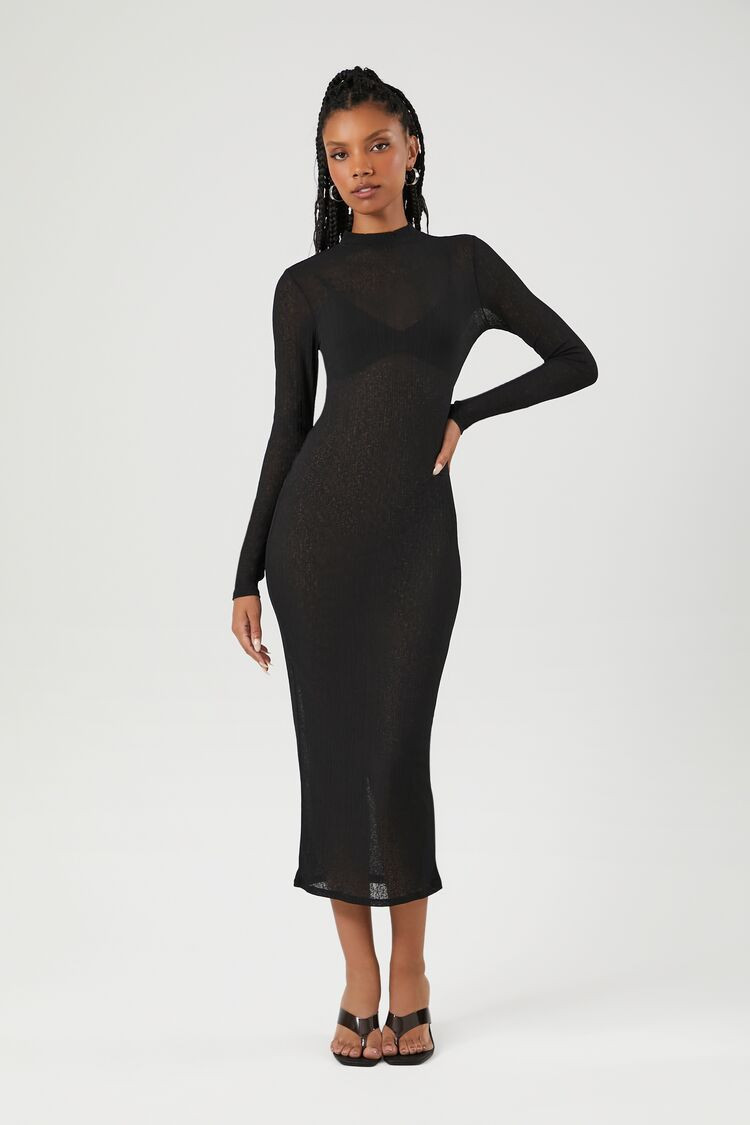Sheer Mock Neck Bodycon Maxi Dress | Forever 21 (US)