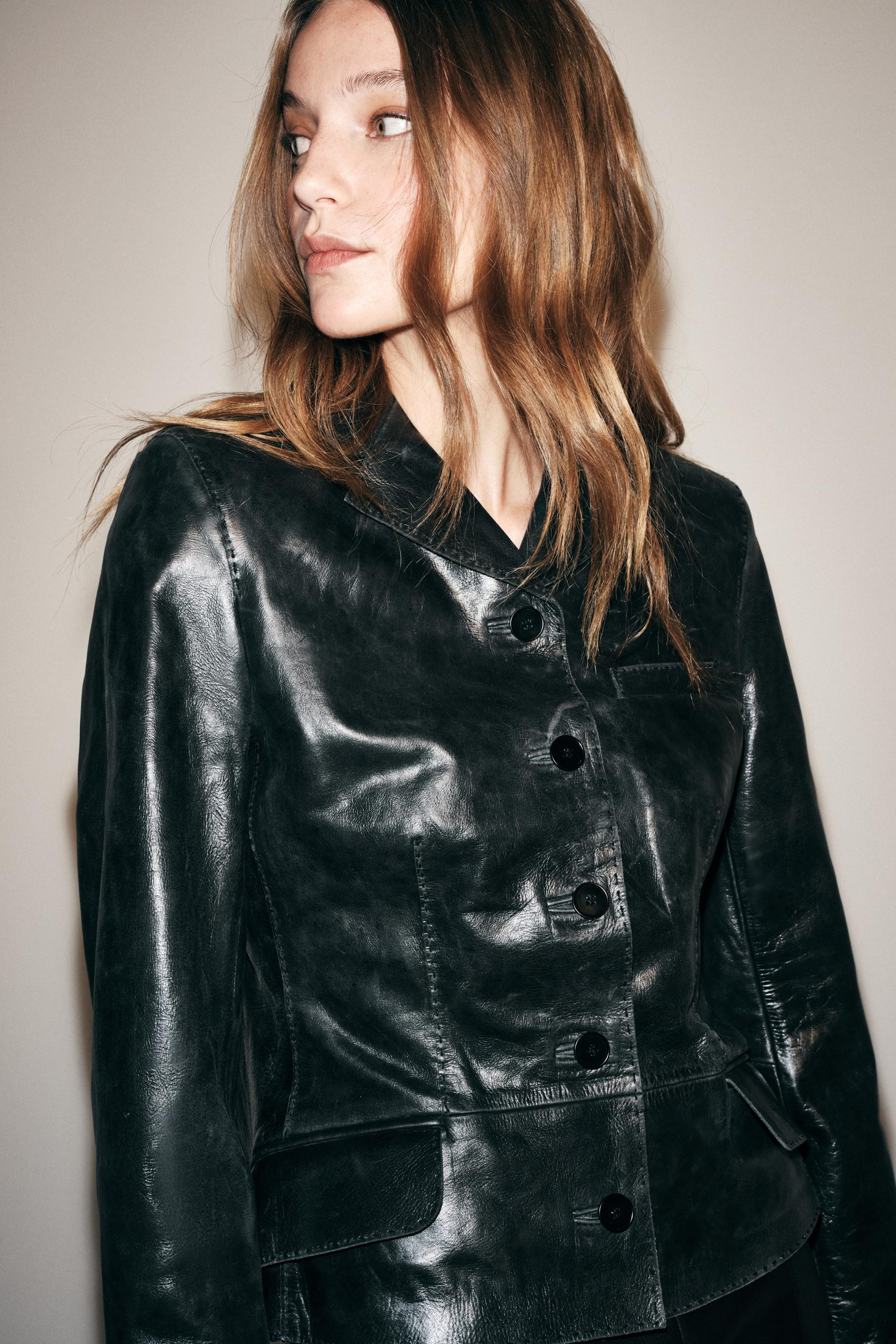 ZW COLLECTION 100% LEATHER BLAZER WITH TOPSTITCHING | Zara UK