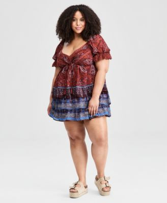 And Now This Trendy Plus Size Paisley Tiered Mini Skirt, Macy's Exclusive - Marcella Paisley | Macy's