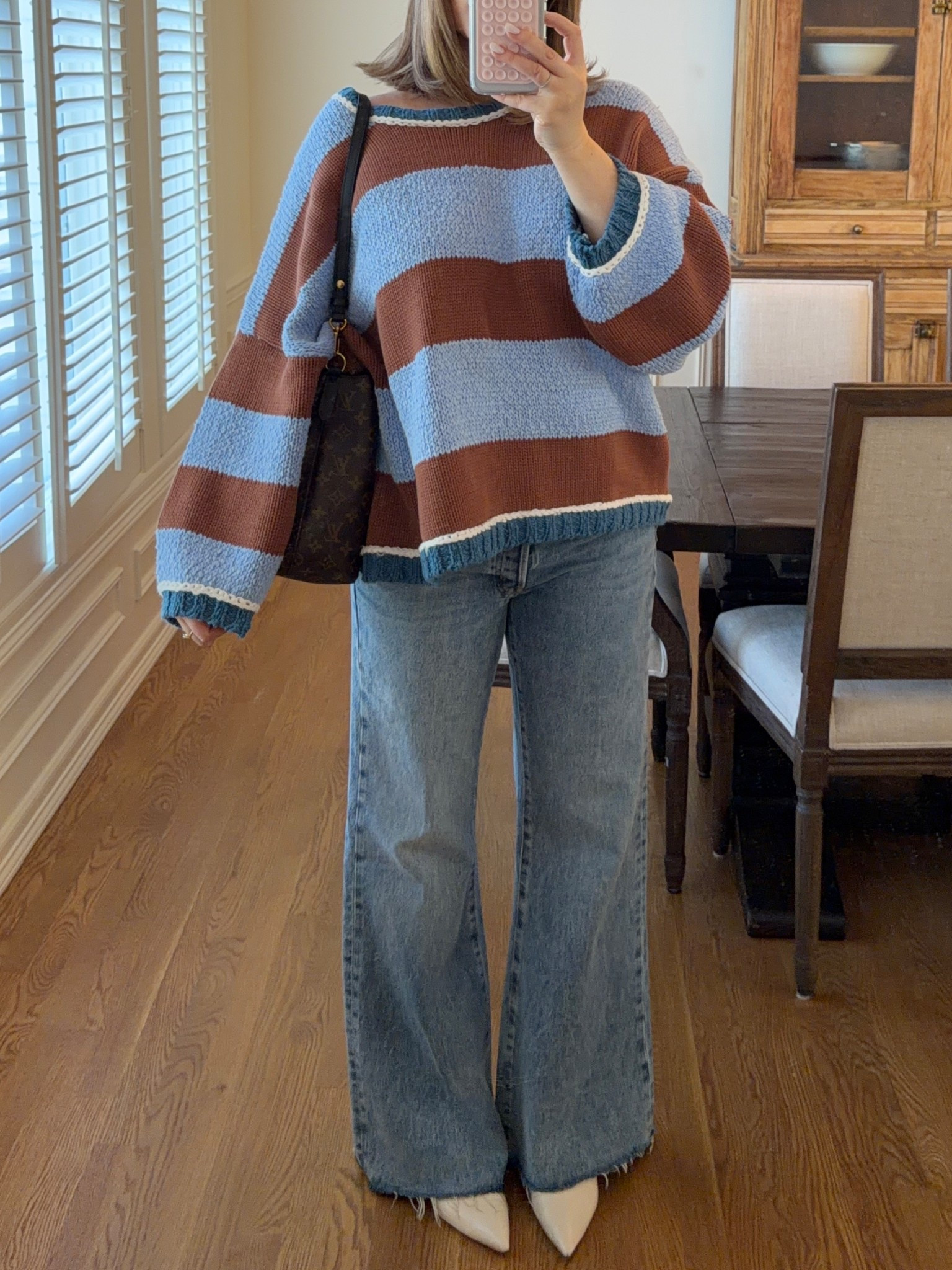 Casual but put together outfit for church today! Sweater size M free people it’s nice and oversized and a cozy knit I linked similar cause it’s out of stock in this color . Jeans true to size they have great stretch and I love the slight flare. Linking similar kitten heels these are two years old and I wear them with everything! 

#freepeople #momstyle #bresheppard #shorthair #kittenheels #bootlegjeans #sweater #churchoutfit  