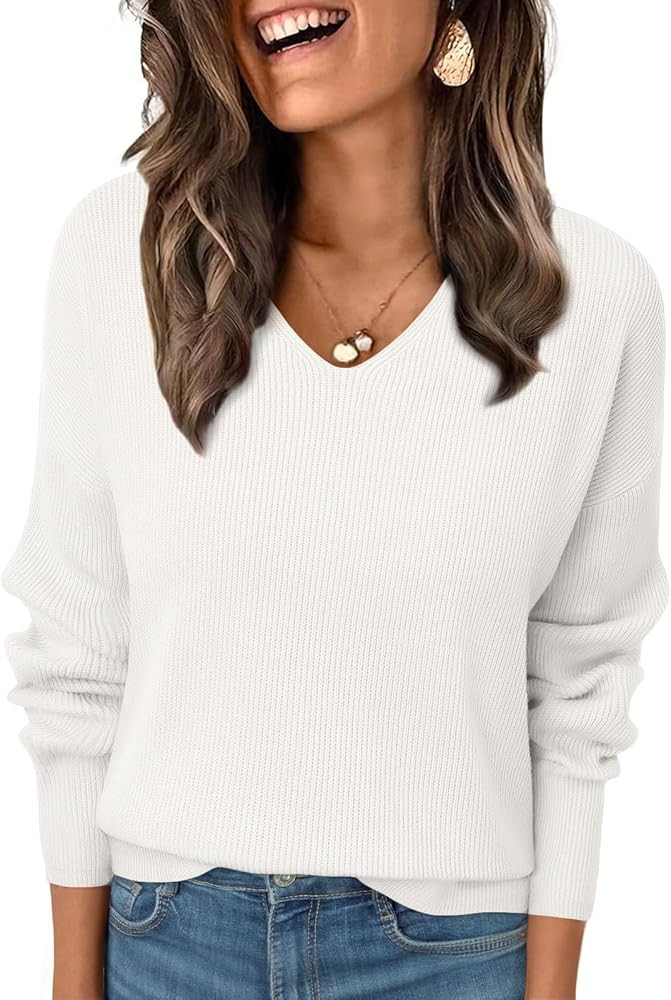 LILLUSORY Womens V Neck Sweater Long Sleeve Shirts Fall Fashion Clothes 2024 Knit Trendy Slim Fit... | Amazon (US)