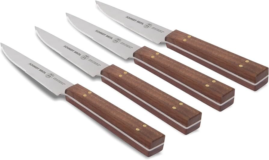 Schmidt Brothers - Brass & Walnut 4-Piece Jumbo Steak Knife Set, High-Carbon German Stainless Ste... | Amazon (US)