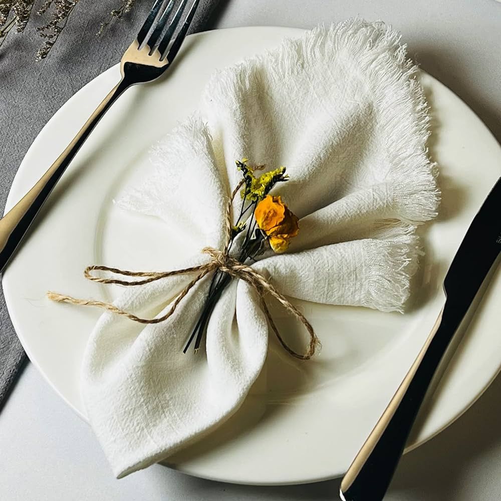 Handmade Cloth Napkins with Fringe,18 x 18 Inches Cotton Linen Napkins Set of 4 Versatile Handmad... | Amazon (US)