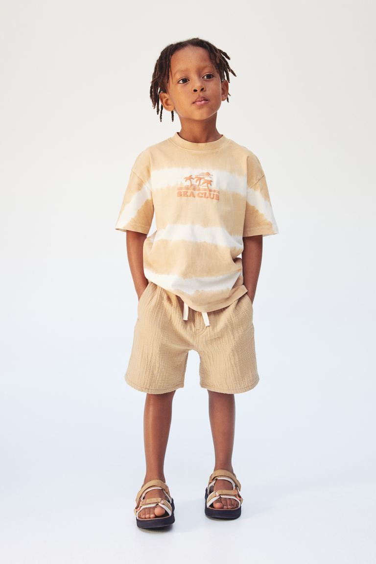 Motif-detail Cotton T-shirt - Round Neck - Short sleeve - Beige/tie-dye - Kids | H&M US | H&M (US + CA)