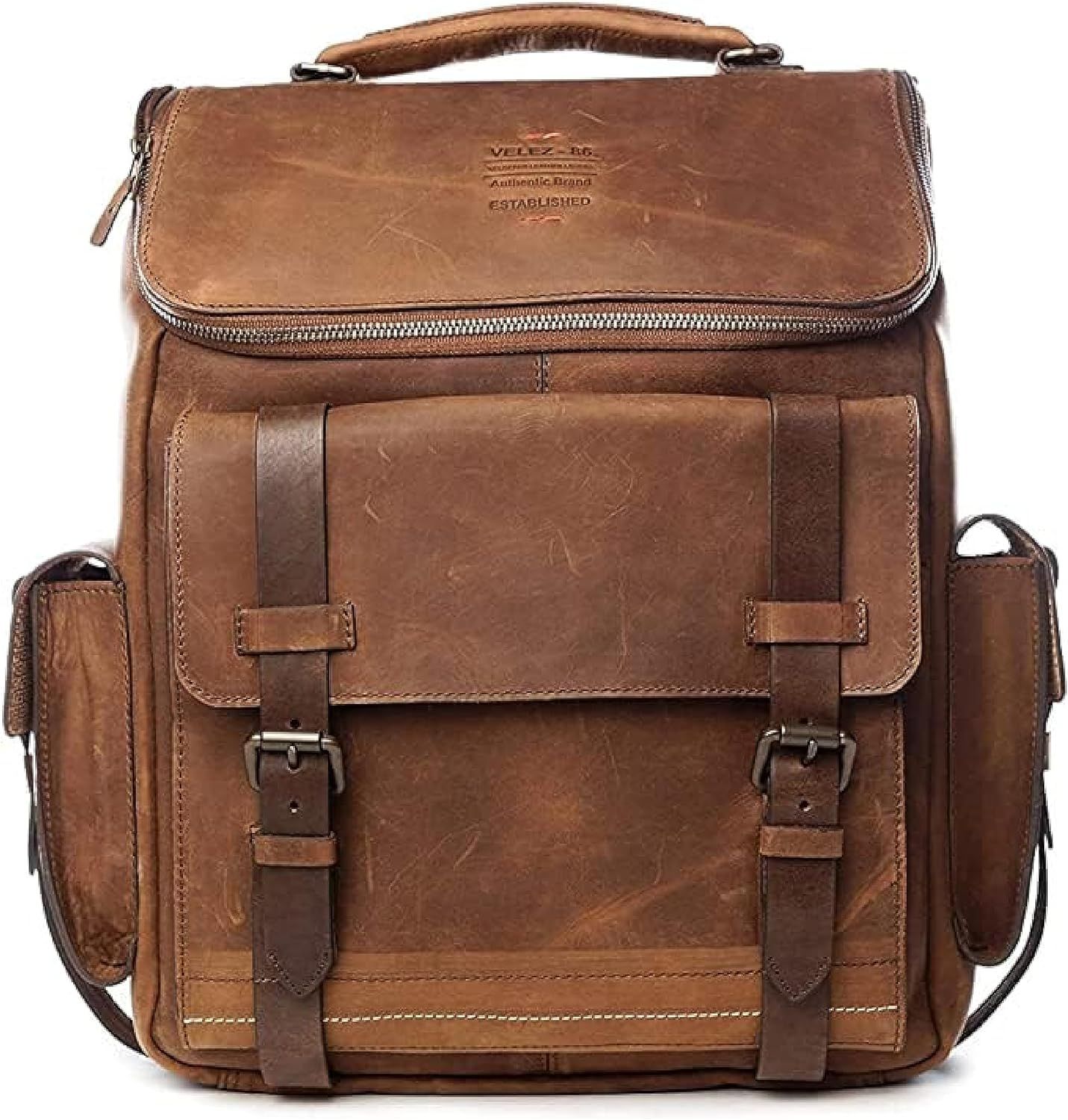 VELEZ Top Grain Leather Backpack for Men - 15.6 Inch Laptop Bag - Brown Designer Bookbag - Mens V... | Amazon (US)