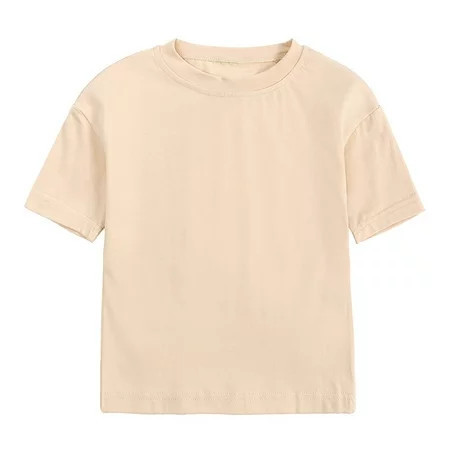 Beige Girls Tops Tees & Shirts Toddler Kids Baby Boys Girls Solid Basic Short Sleeve Crewneck T Shirts Tops Tee Clothes For Children | Walmart (US)