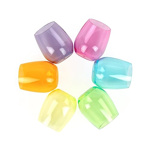 Acrylic Colored Wine Glasses Set of 6 BPA-Free Plastic, Tritan & acrylic Stemless wine glasses- Dishwasher Safe Unbreakable Glass for Indoor & Outdoor Plastic Glass for Wine & Water(Bright) | Amazon (US)